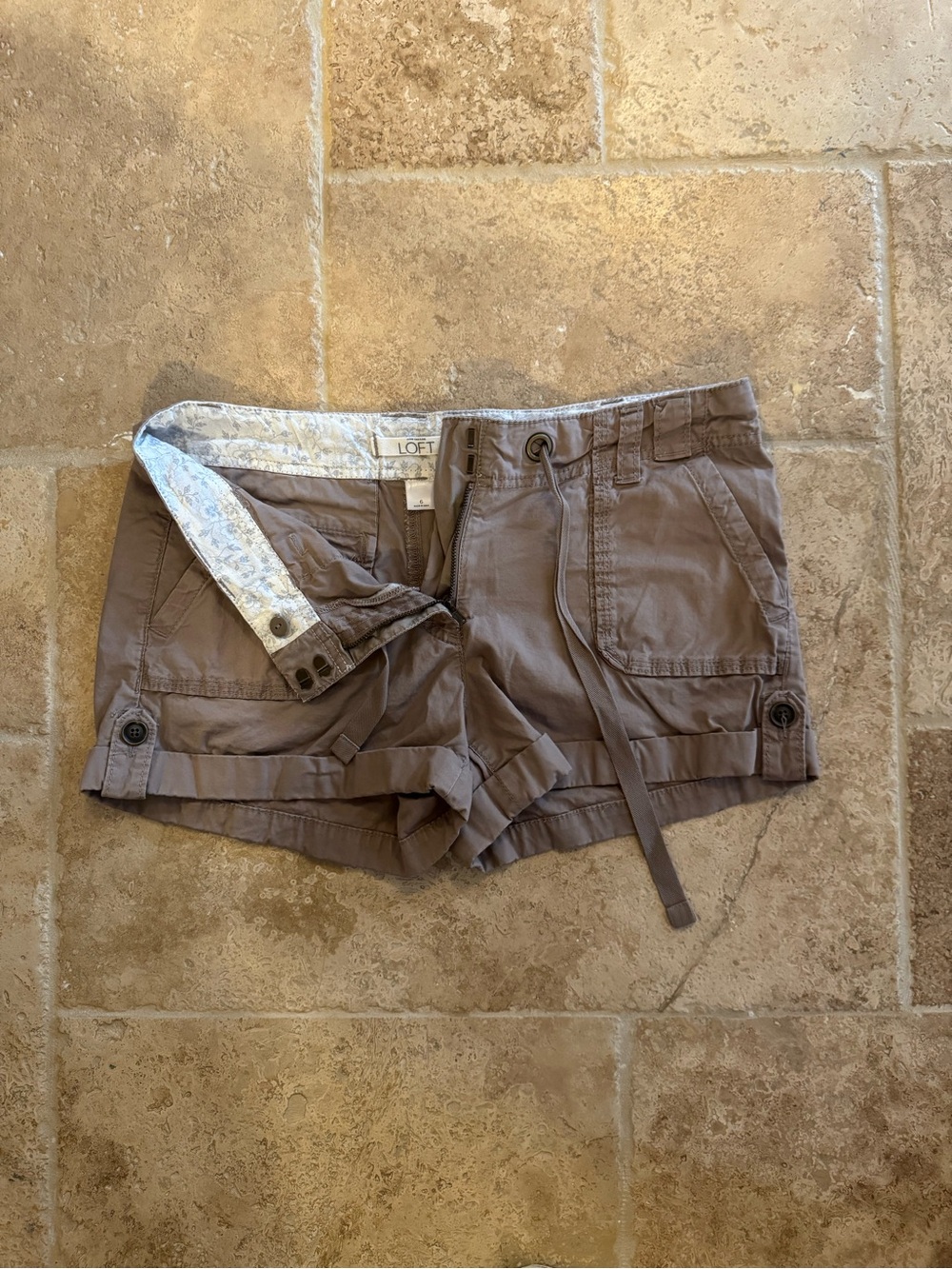 LOFT Taupe-Brown Utility Cargo Shorts with Fabric Tie